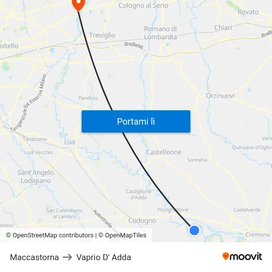 Maccastorna to Vaprio D' Adda map