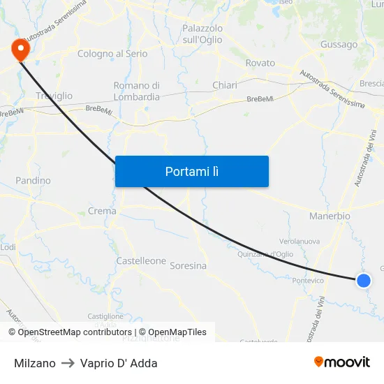 Milzano to Vaprio D' Adda map