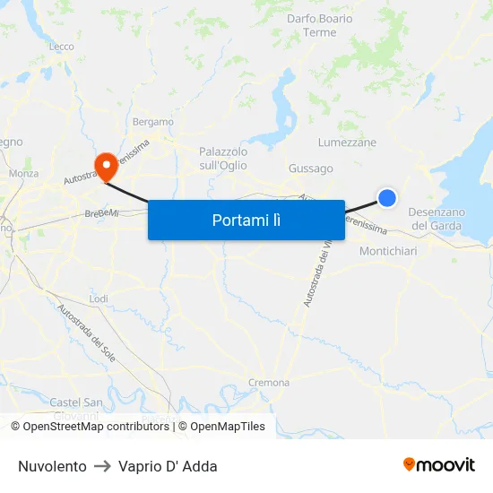 Nuvolento to Vaprio D' Adda map