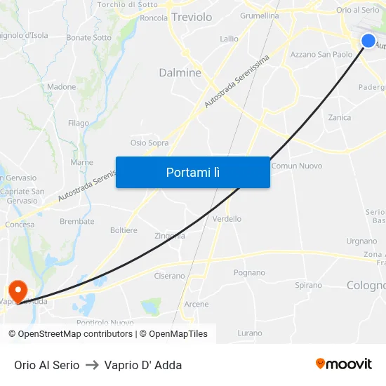 Orio Al Serio to Vaprio D' Adda map