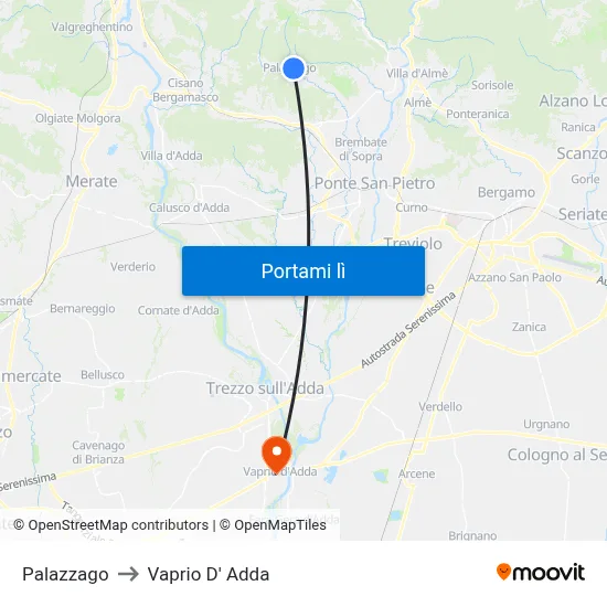 Palazzago to Vaprio D' Adda map