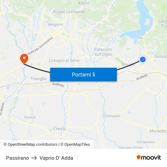 Passirano to Vaprio D' Adda map