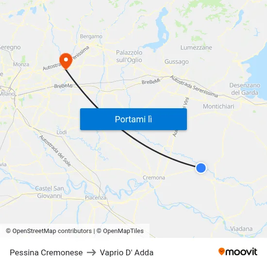 Pessina Cremonese to Vaprio D' Adda map