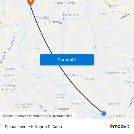 Spinadesco to Vaprio D' Adda map