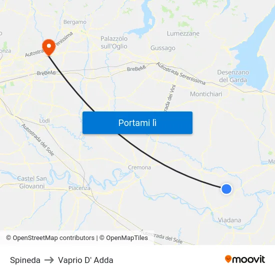Spineda to Vaprio D' Adda map