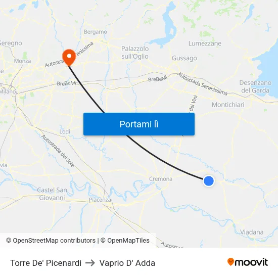 Torre De' Picenardi to Vaprio D' Adda map