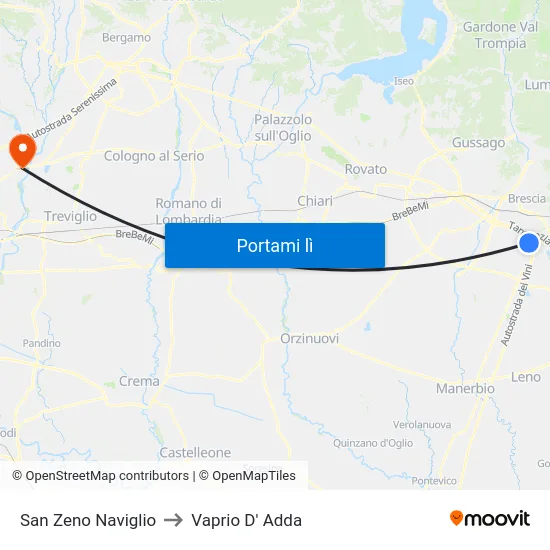 San Zeno Naviglio to Vaprio D' Adda map