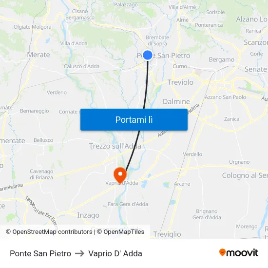 Ponte San Pietro to Vaprio D' Adda map