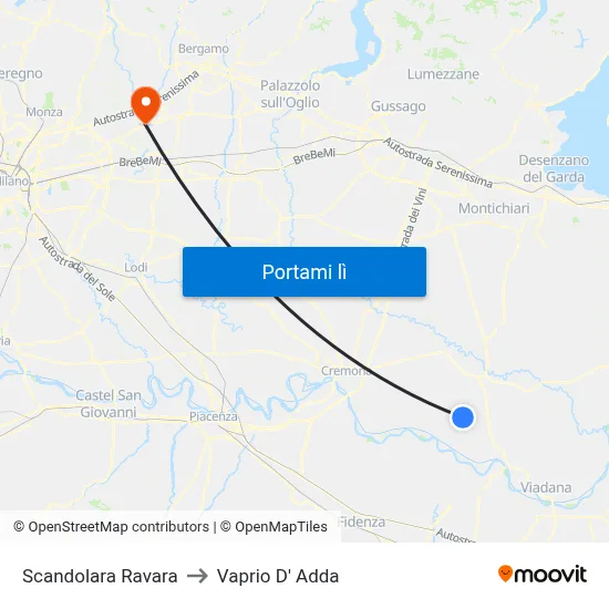 Scandolara Ravara to Vaprio D' Adda map