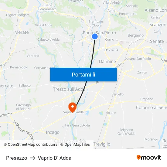Presezzo to Vaprio D' Adda map