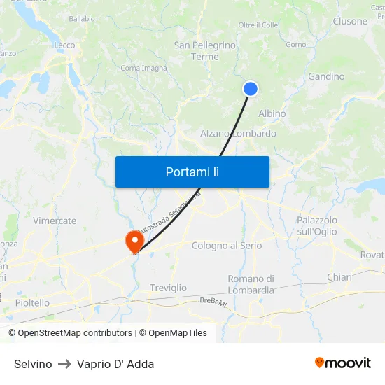 Selvino to Vaprio D' Adda map
