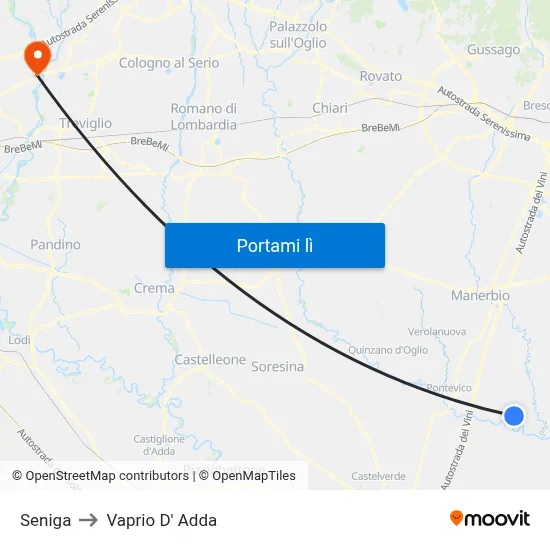 Seniga to Vaprio D' Adda map