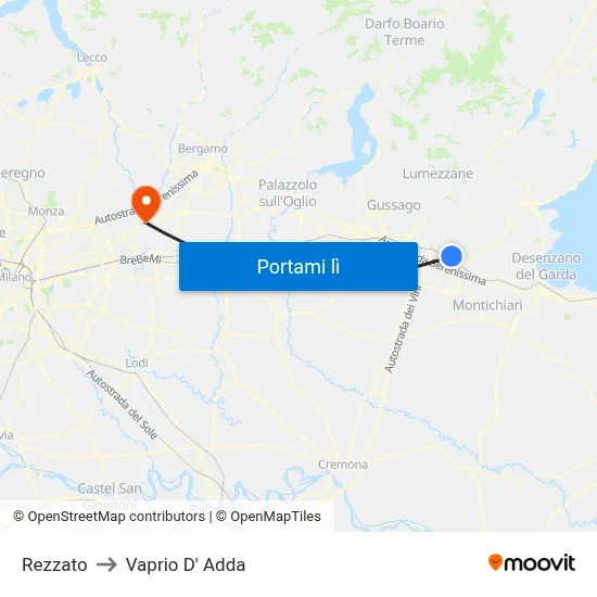 Rezzato to Vaprio D' Adda map