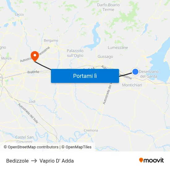 Bedizzole to Vaprio D' Adda map