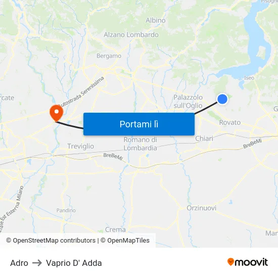 Adro to Vaprio D' Adda map
