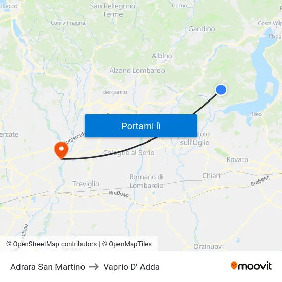 Adrara San Martino to Vaprio D' Adda map