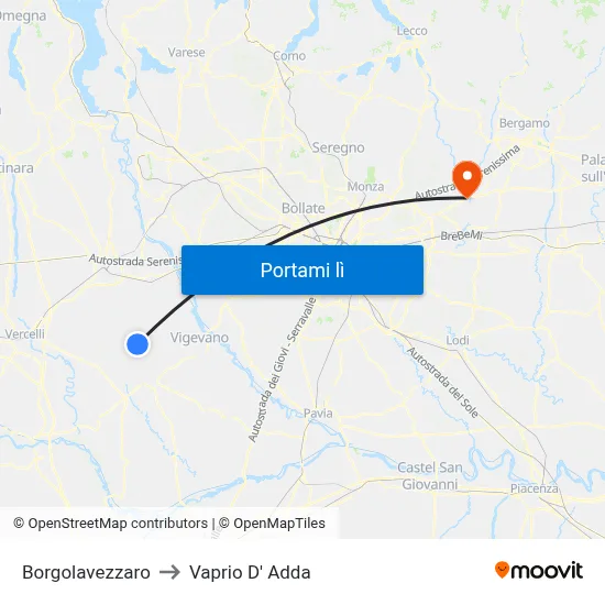 Borgolavezzaro to Vaprio D' Adda map