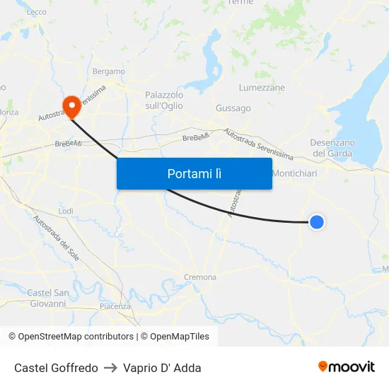 Castel Goffredo to Vaprio D' Adda map