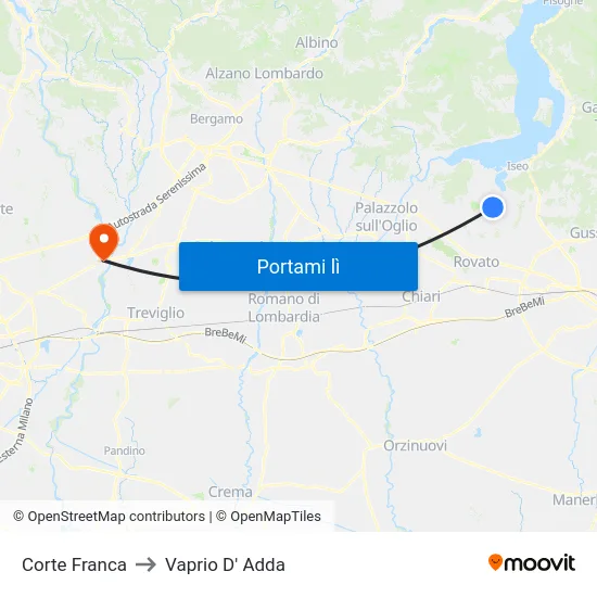 Corte Franca to Vaprio D' Adda map