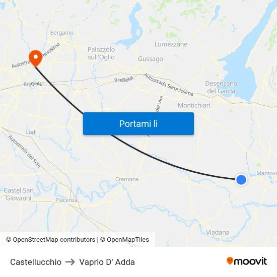 Castellucchio to Vaprio D' Adda map