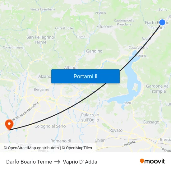 Darfo Boario Terme to Vaprio D' Adda map