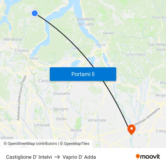 Castiglione D' Intelvi to Vaprio D' Adda map