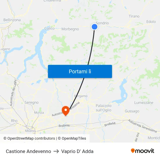 Castione Andevenno to Vaprio D' Adda map