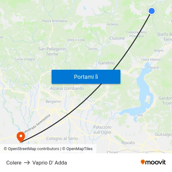 Colere to Vaprio D' Adda map