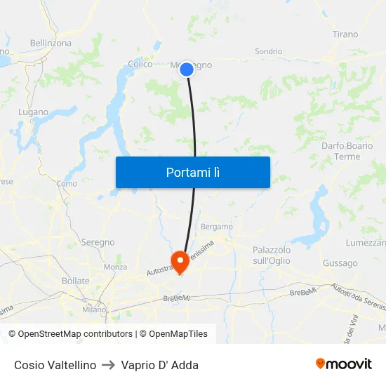 Cosio Valtellino to Vaprio D' Adda map