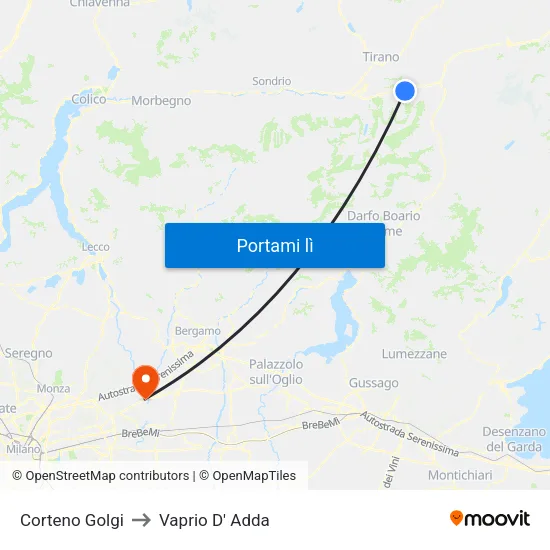 Corteno Golgi to Vaprio D' Adda map