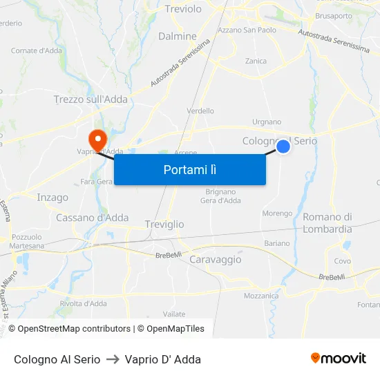 Cologno Al Serio to Vaprio D' Adda map