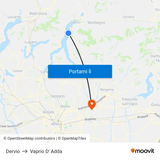 Dervio to Vaprio D' Adda map
