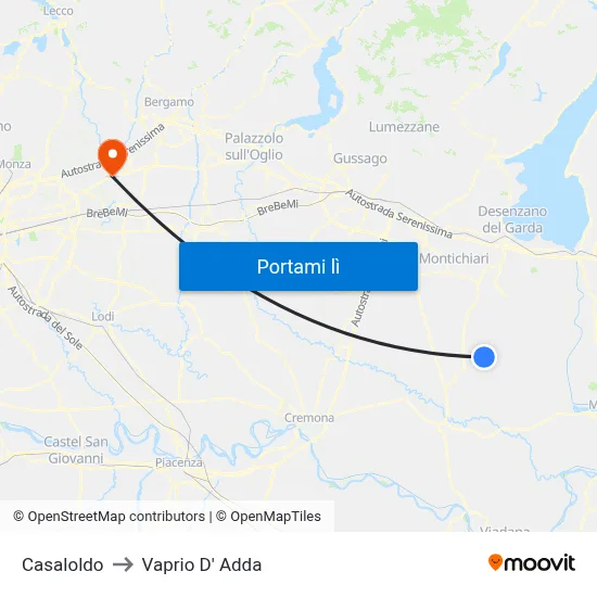 Casaloldo to Vaprio D' Adda map