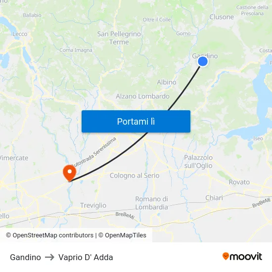 Gandino to Vaprio D' Adda map