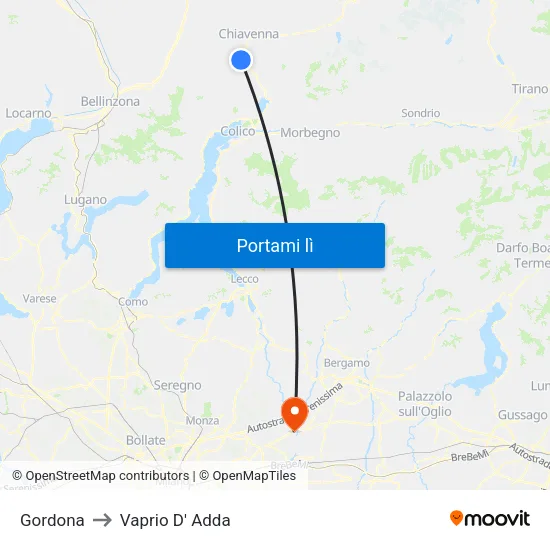 Gordona to Vaprio D' Adda map