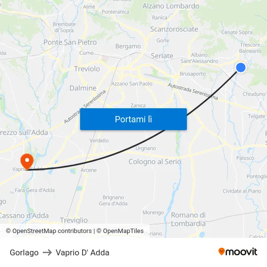 Gorlago to Vaprio D' Adda map