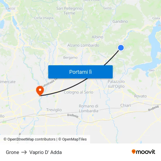 Grone to Vaprio D' Adda map