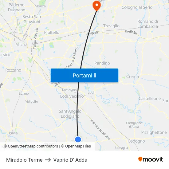 Miradolo Terme to Vaprio D' Adda map