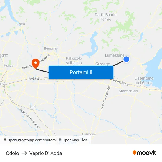 Odolo to Vaprio D' Adda map