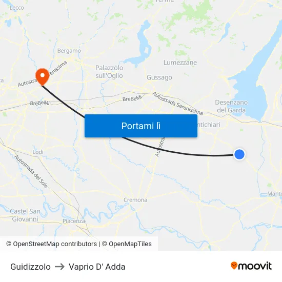 Guidizzolo to Vaprio D' Adda map