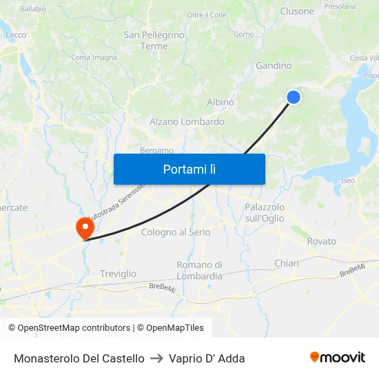 Monasterolo Del Castello to Vaprio D' Adda map