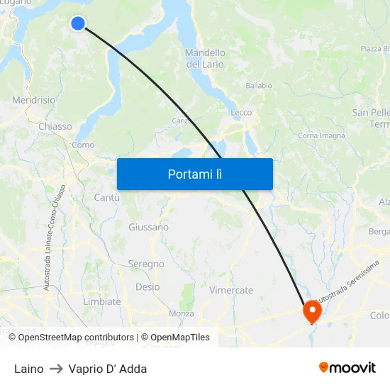 Laino to Vaprio D' Adda map