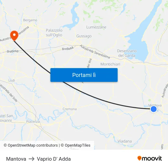 Mantova to Vaprio D' Adda map