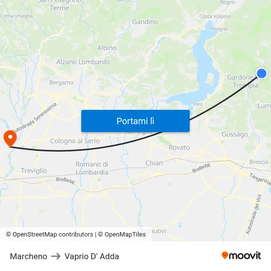 Marcheno to Vaprio D' Adda map