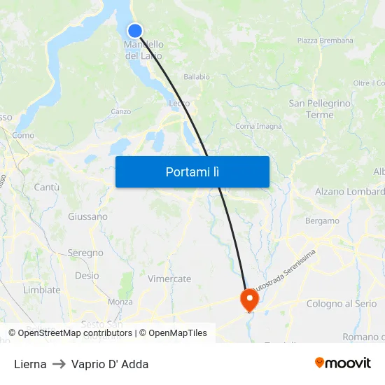 Lierna to Vaprio D' Adda map