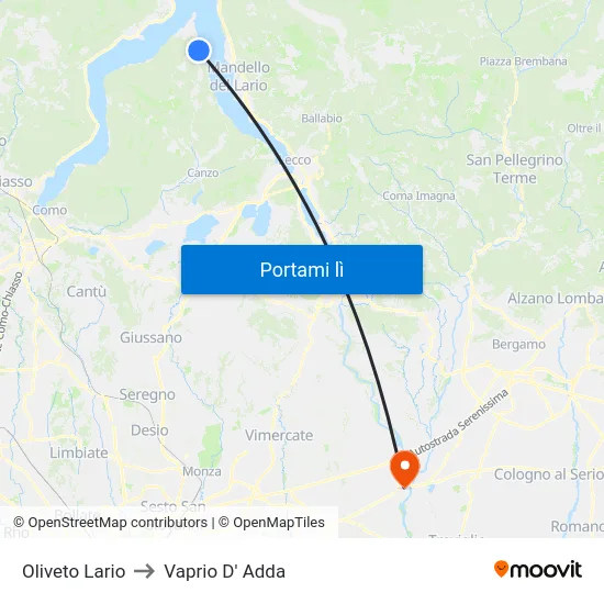 Oliveto Lario to Vaprio D' Adda map