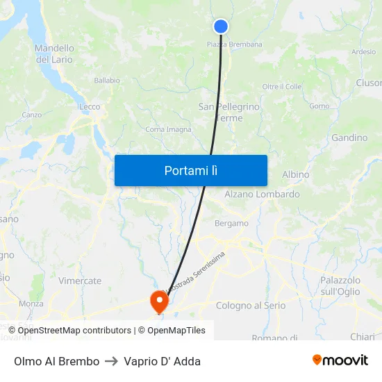 Olmo Al Brembo to Vaprio D' Adda map