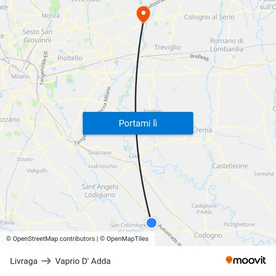 Livraga to Vaprio D' Adda map