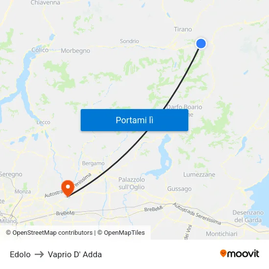 Edolo to Vaprio D' Adda map