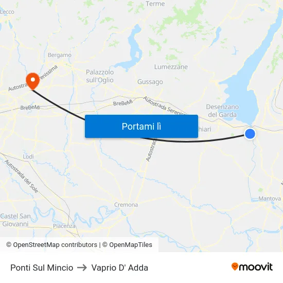 Ponti Sul Mincio to Vaprio D' Adda map